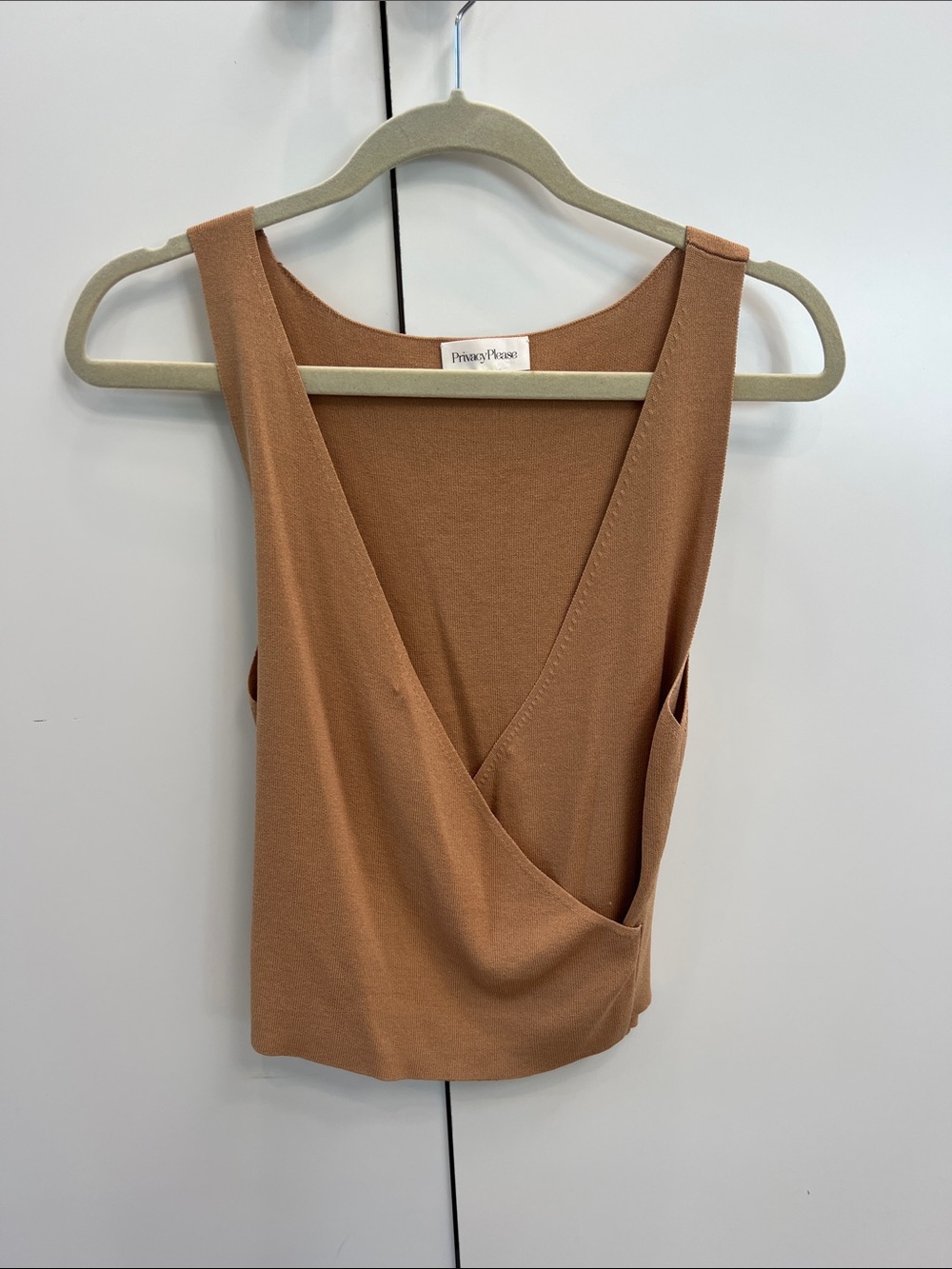 Privacy Please V-Neck Tank Top in Camel size M